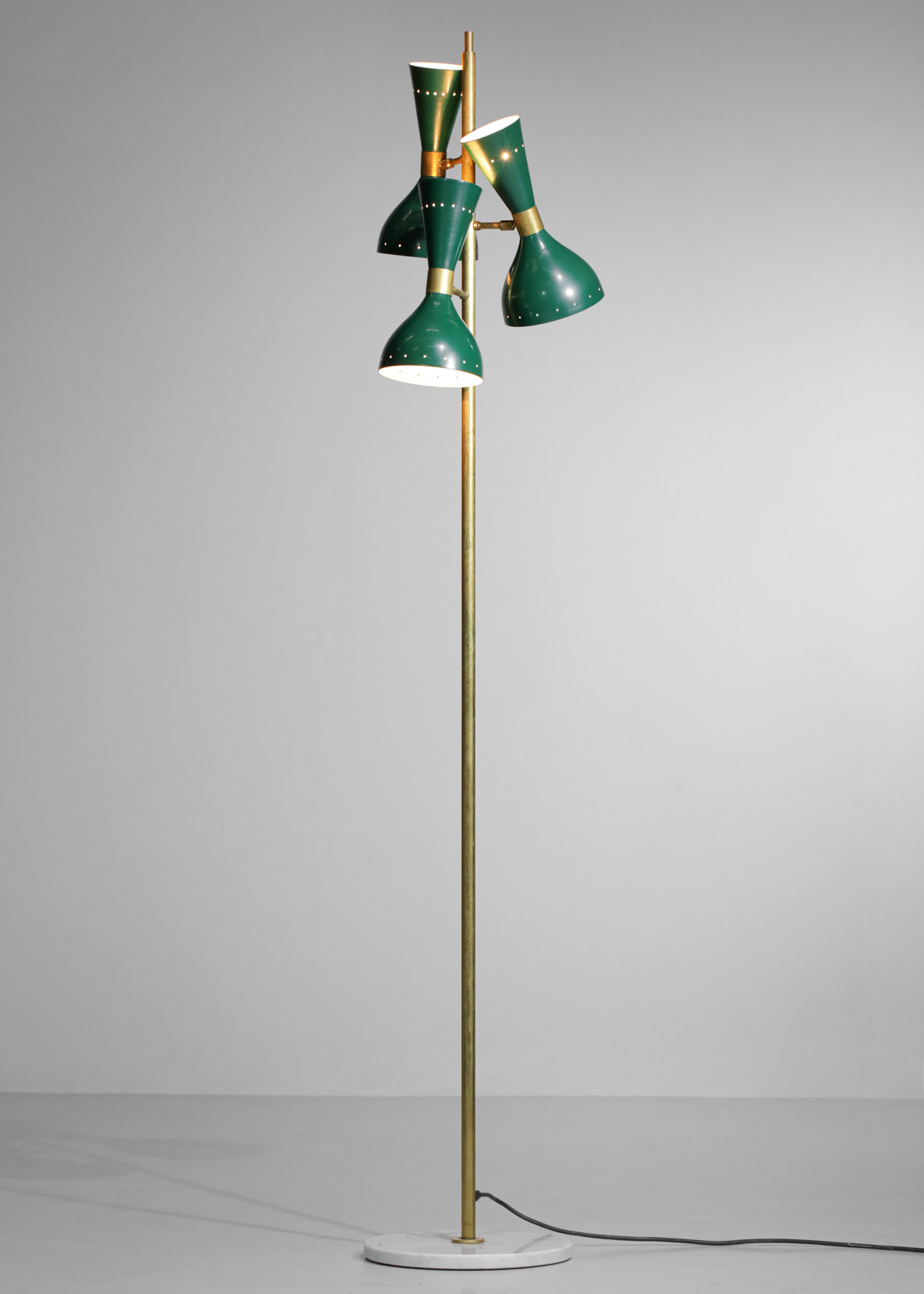 Italian modern brass floor lamp with 3 green stilnovo vintage design 