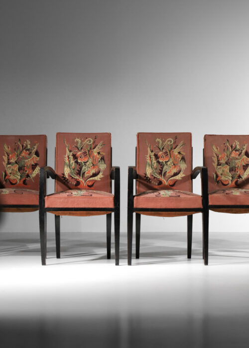 4 fauteuils et 2 chaises art déco tapisserie d'Aubusson maison Dominique André Domin et Marcel Genevrière - I289