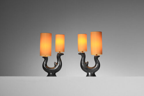 paire de lampes zoomorphes en céramique dans le goût de George Jouve H126