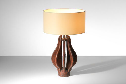 lampe de table brutaliste en chêne massif art populaire années 60 - G610