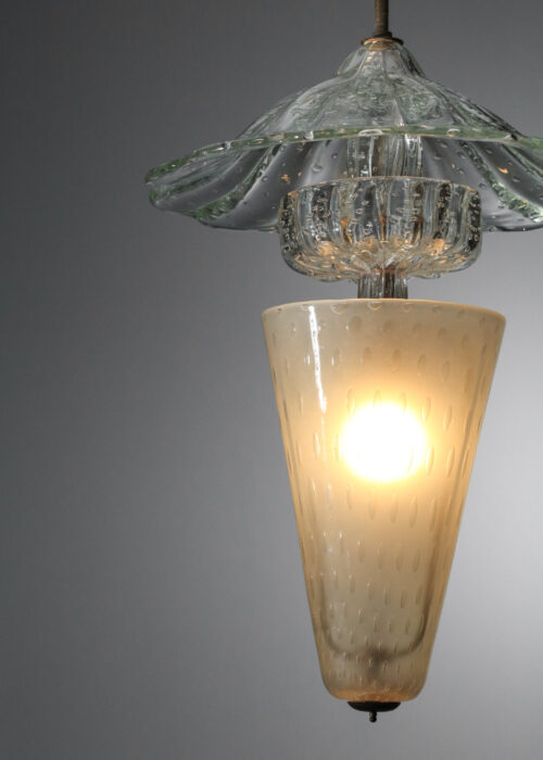 lustre italien années 30 verre de murano bullé lanterne - I294