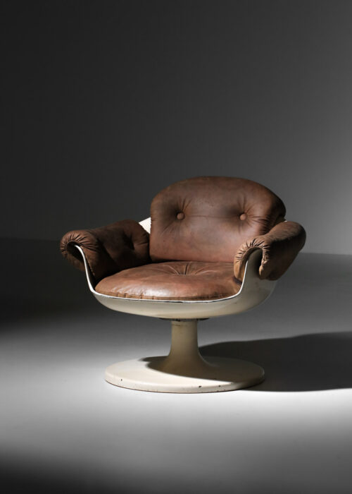 fauteuil italien des années 60/ 70 fibre de verre cuir marron - H605