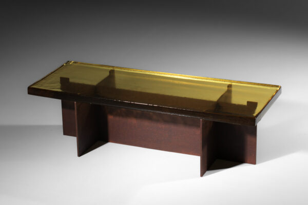 table basse danke studio dalle de verre jaune et acier - DK023