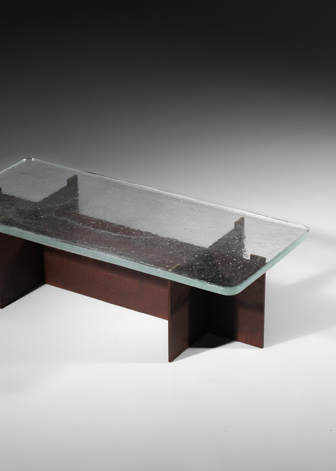 table basse danke studio dalle de verre transparente et acier - DK023/2