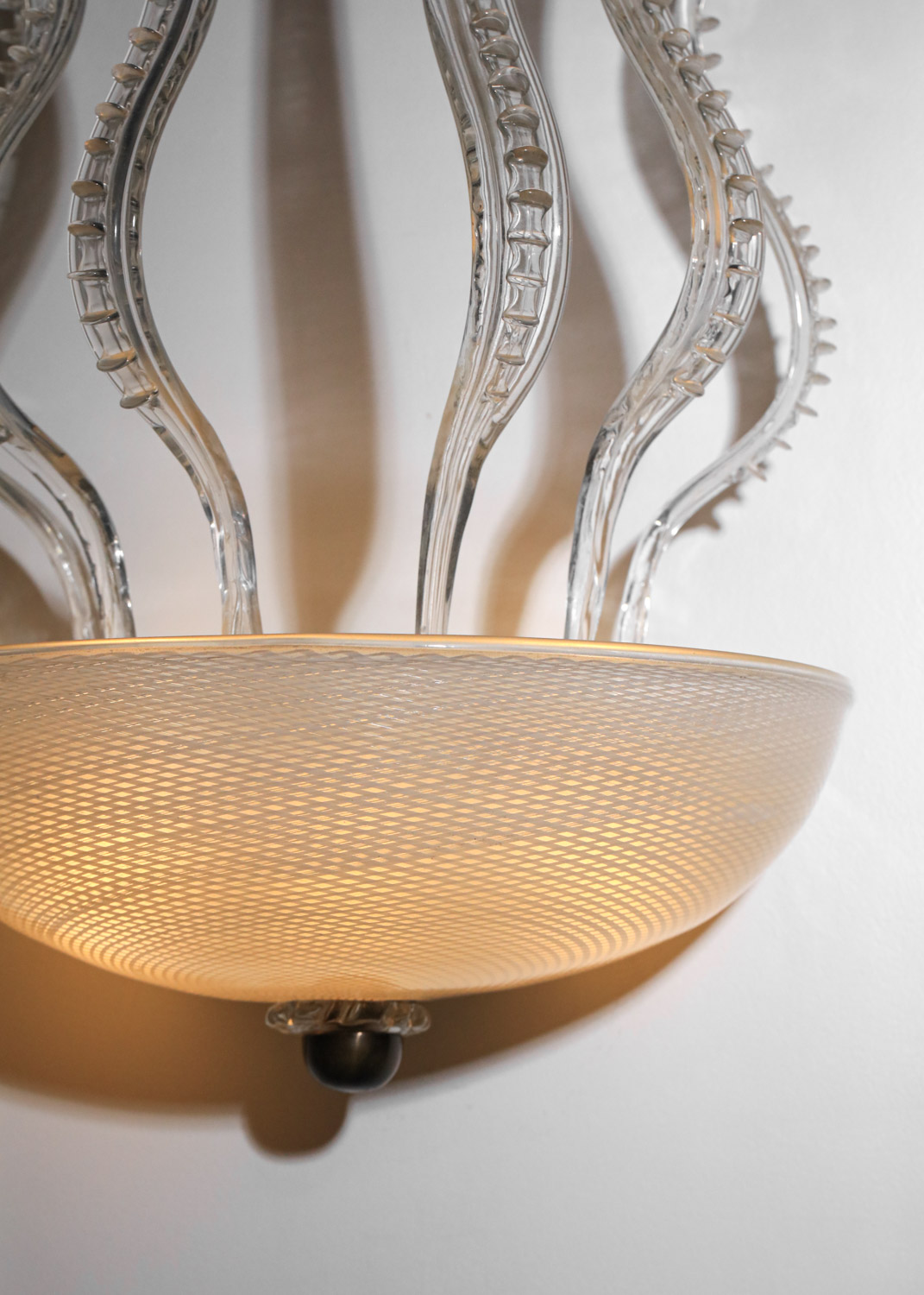 paire d'appliques italiennes des années 60 en verre de Murano attr à Venini Reticello - J143