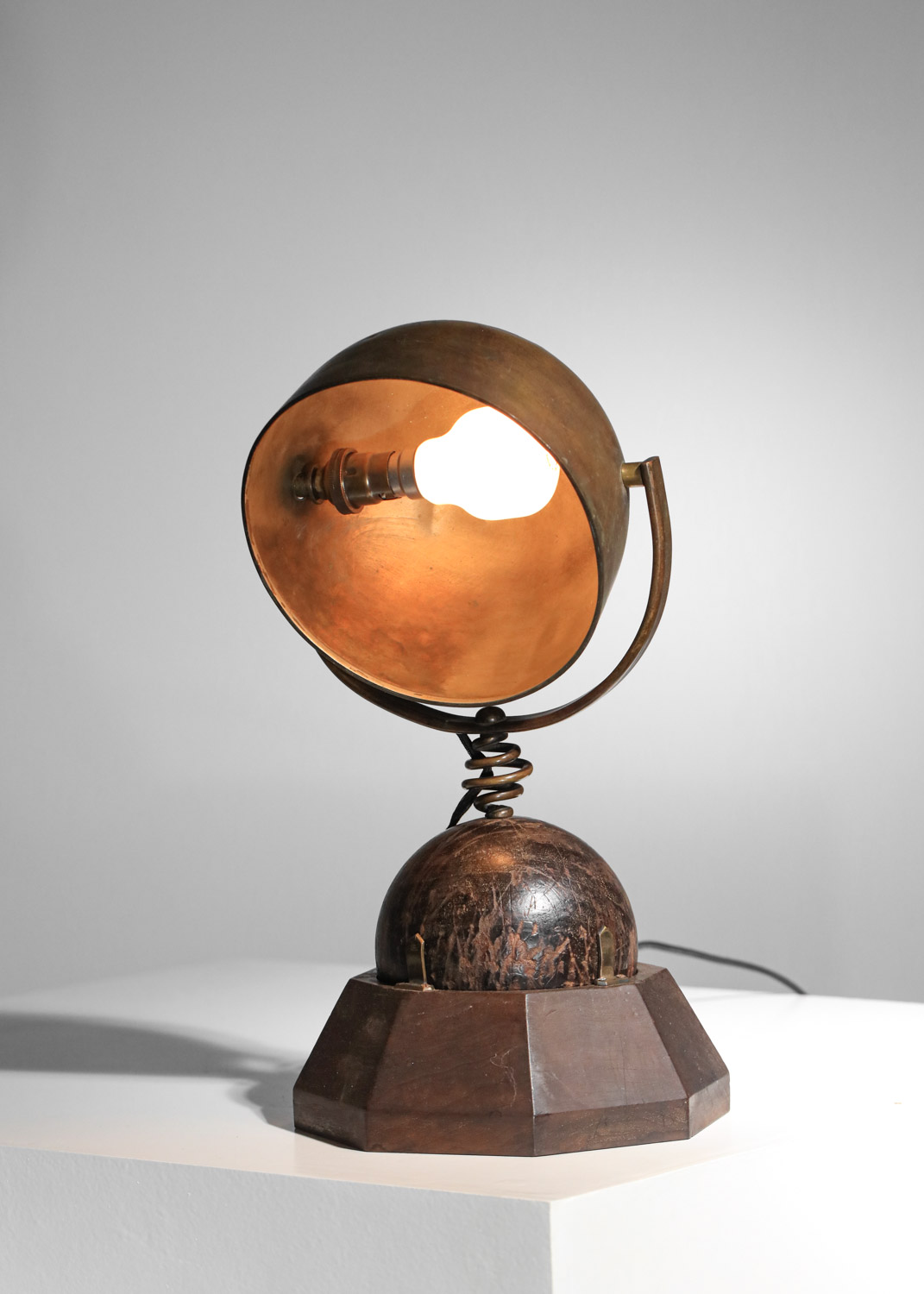 large 50's wood and brass table lamp in the felix aublet style - H681 - Image 7