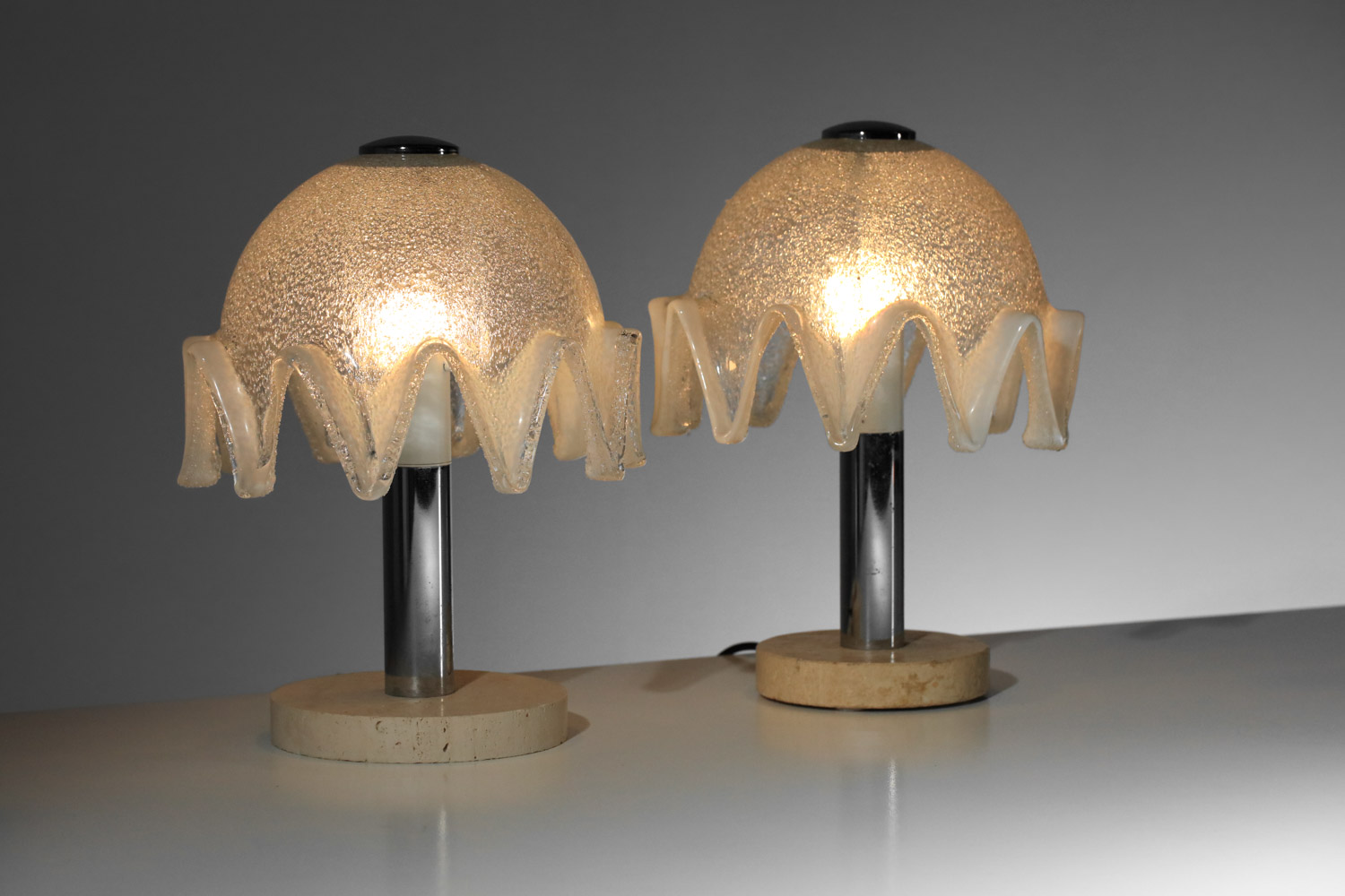 pair of italian mazzega table lamps in glass and travertine from the 70s - I420 - Image 8