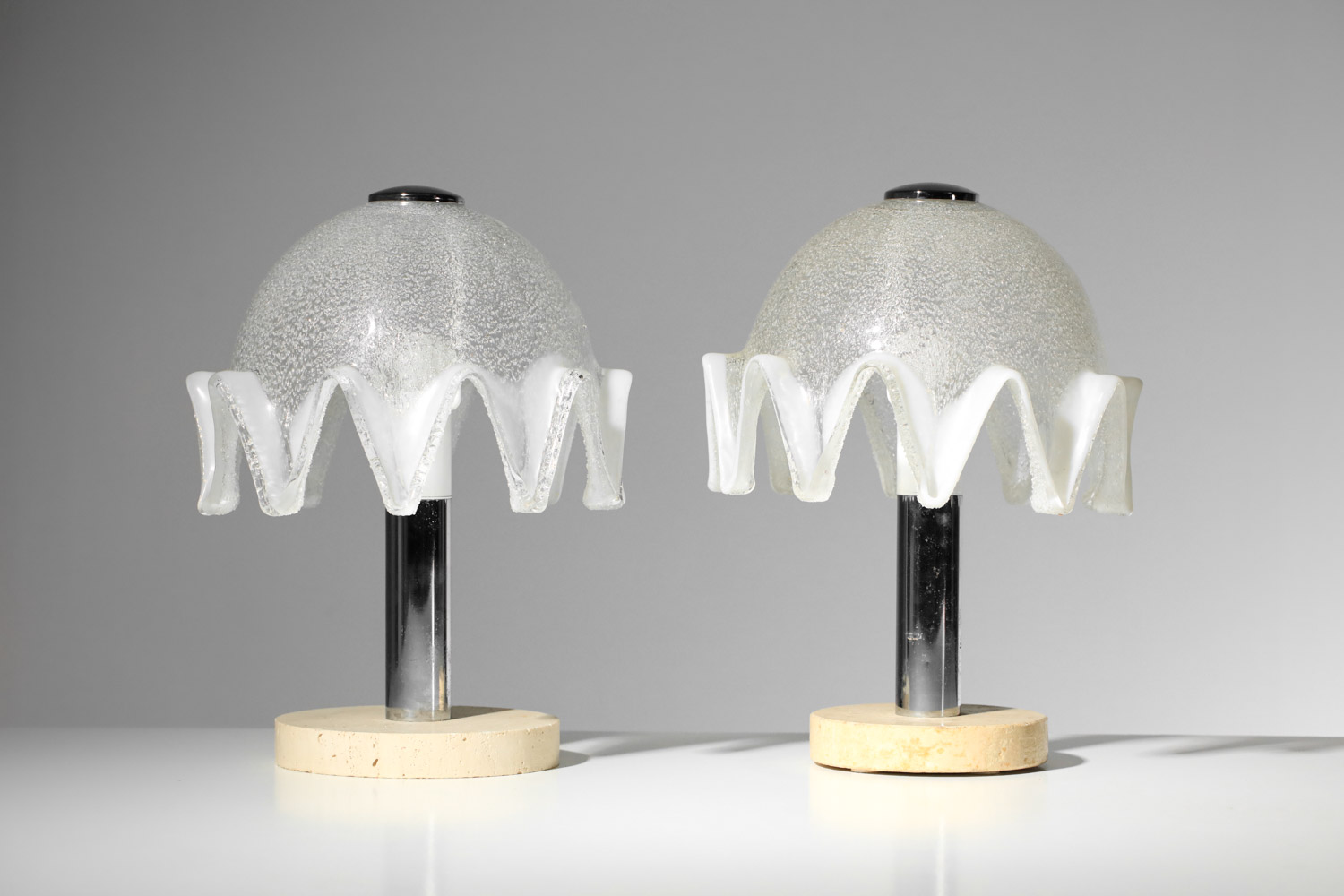 pair of italian mazzega table lamps in glass and travertine from the 70s - I420 - Image 9
