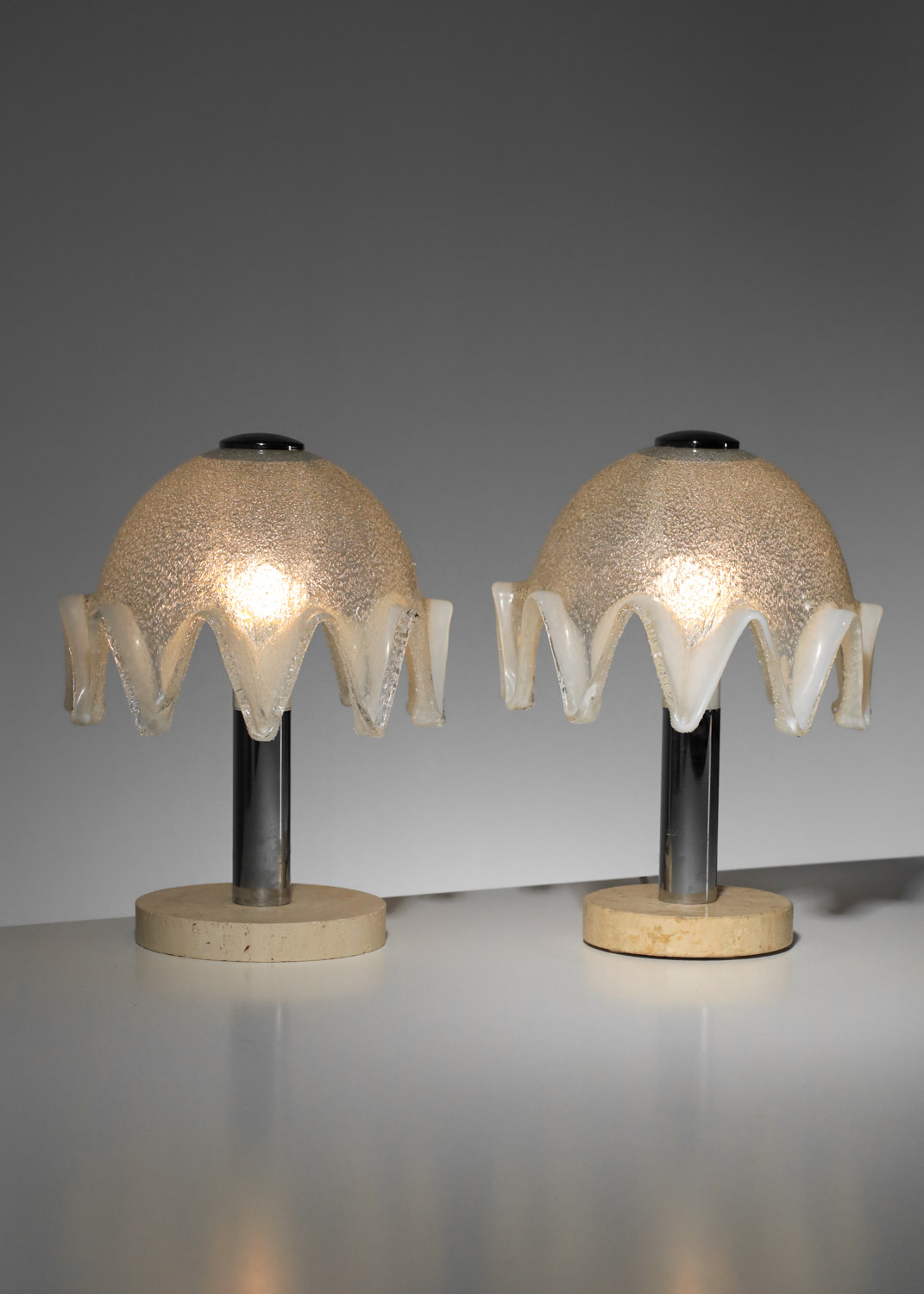 pair of italian mazzega table lamps in glass and travertine from the 70s - I420 - Image 6