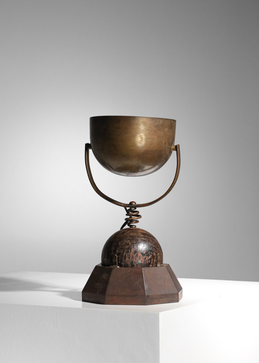 large 50's wood and brass table lamp in the felix aublet style - H681 - Image 10