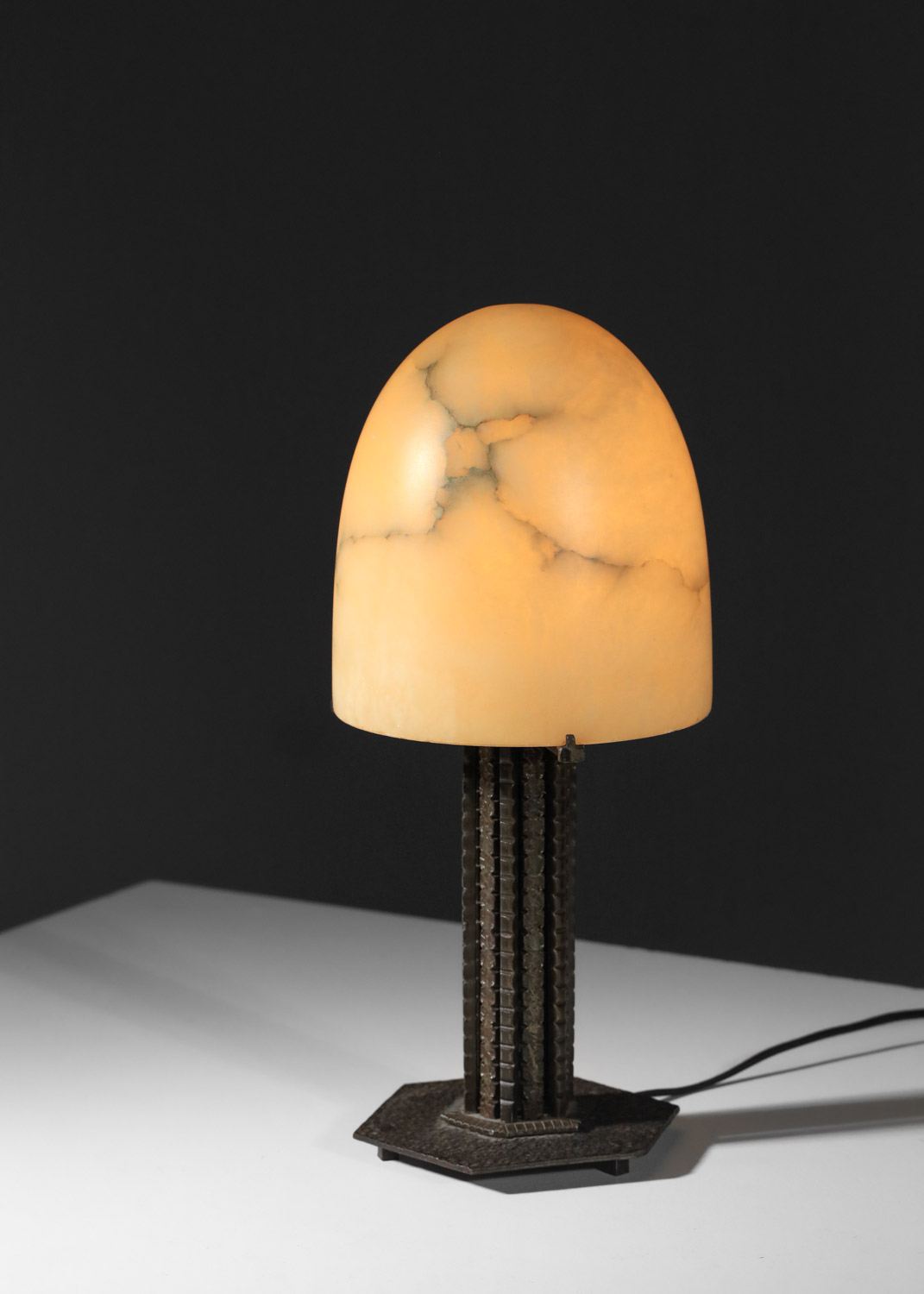 art deco shell table lamp in alabaster and wrought iron, Edgar Brandt style - I668 - Image 6