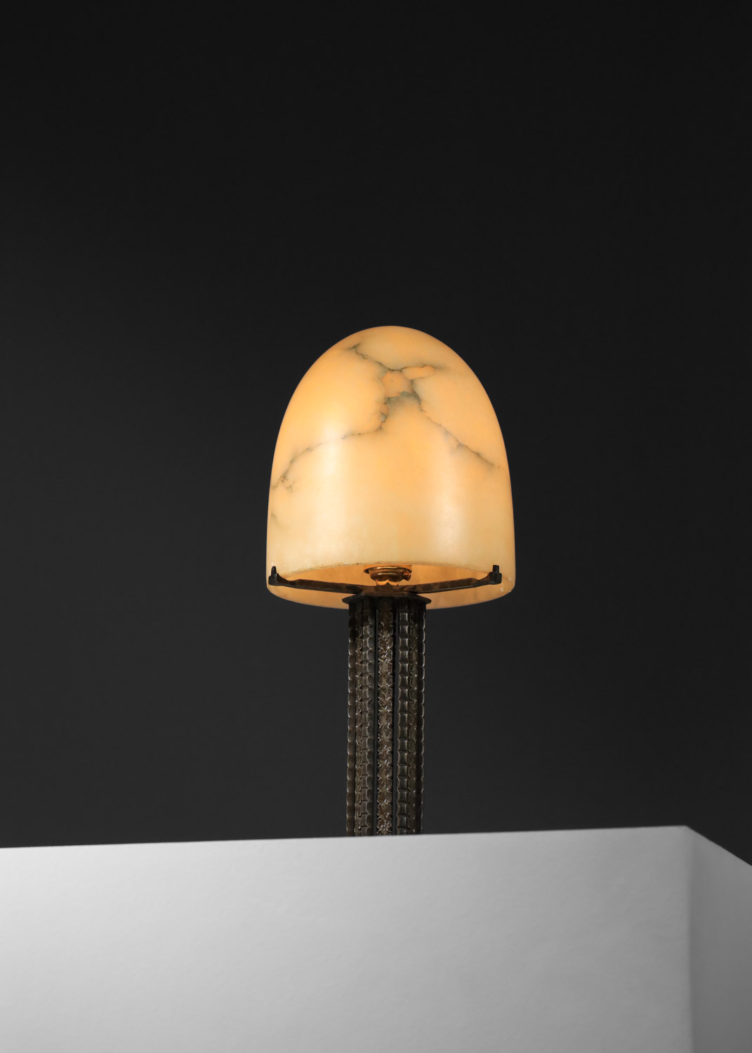 art deco shell table lamp in alabaster and wrought iron, Edgar Brandt style - I668 - Image 5