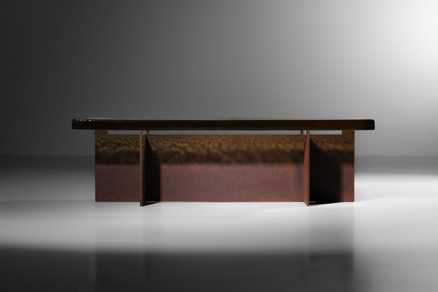 table basse danke studio dalle de verre jaune et acier - DK023