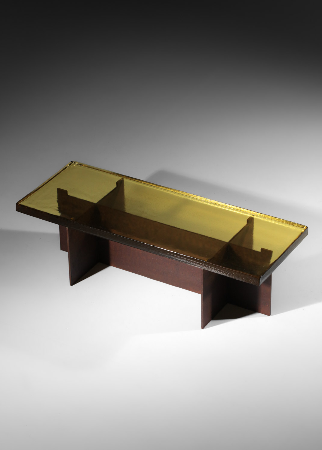 table basse danke studio dalle de verre jaune et acier - DK023