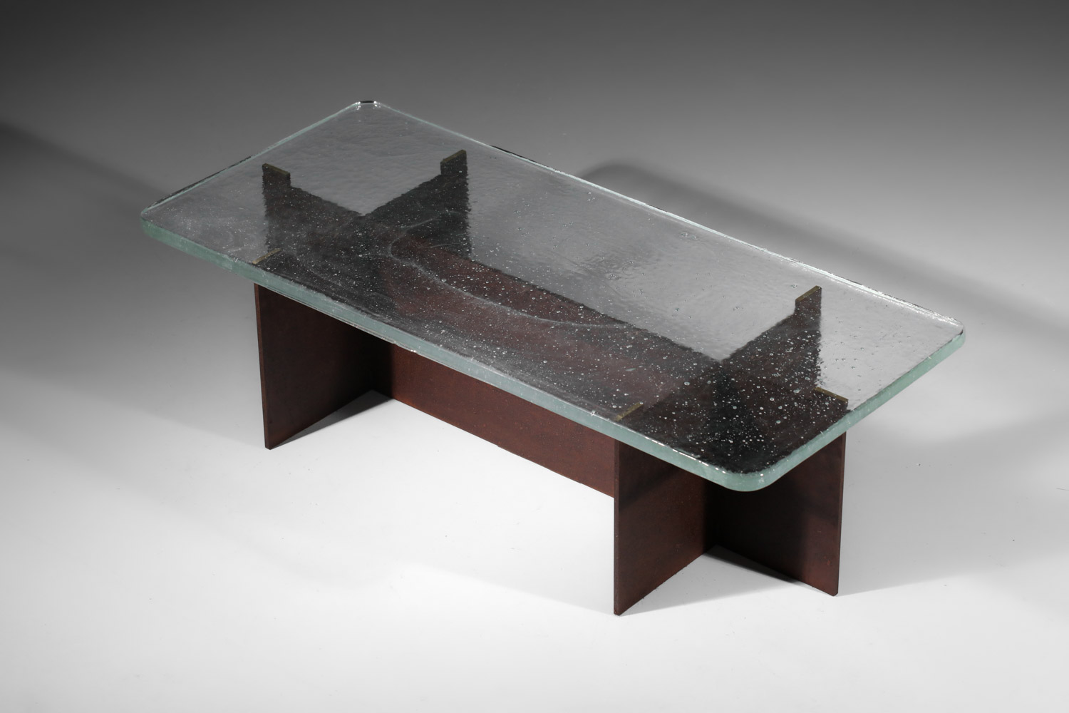 table basse danke studio dalle de verre transparente et acier - DK023/2