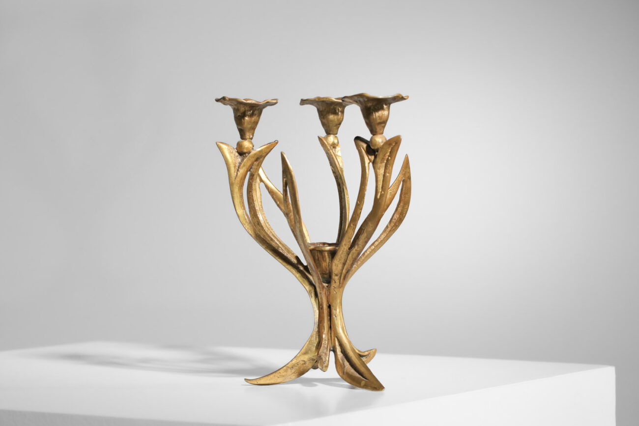 candélabre bougeoir en bronze massif dans le style de Felix Agostini années 60 - H309