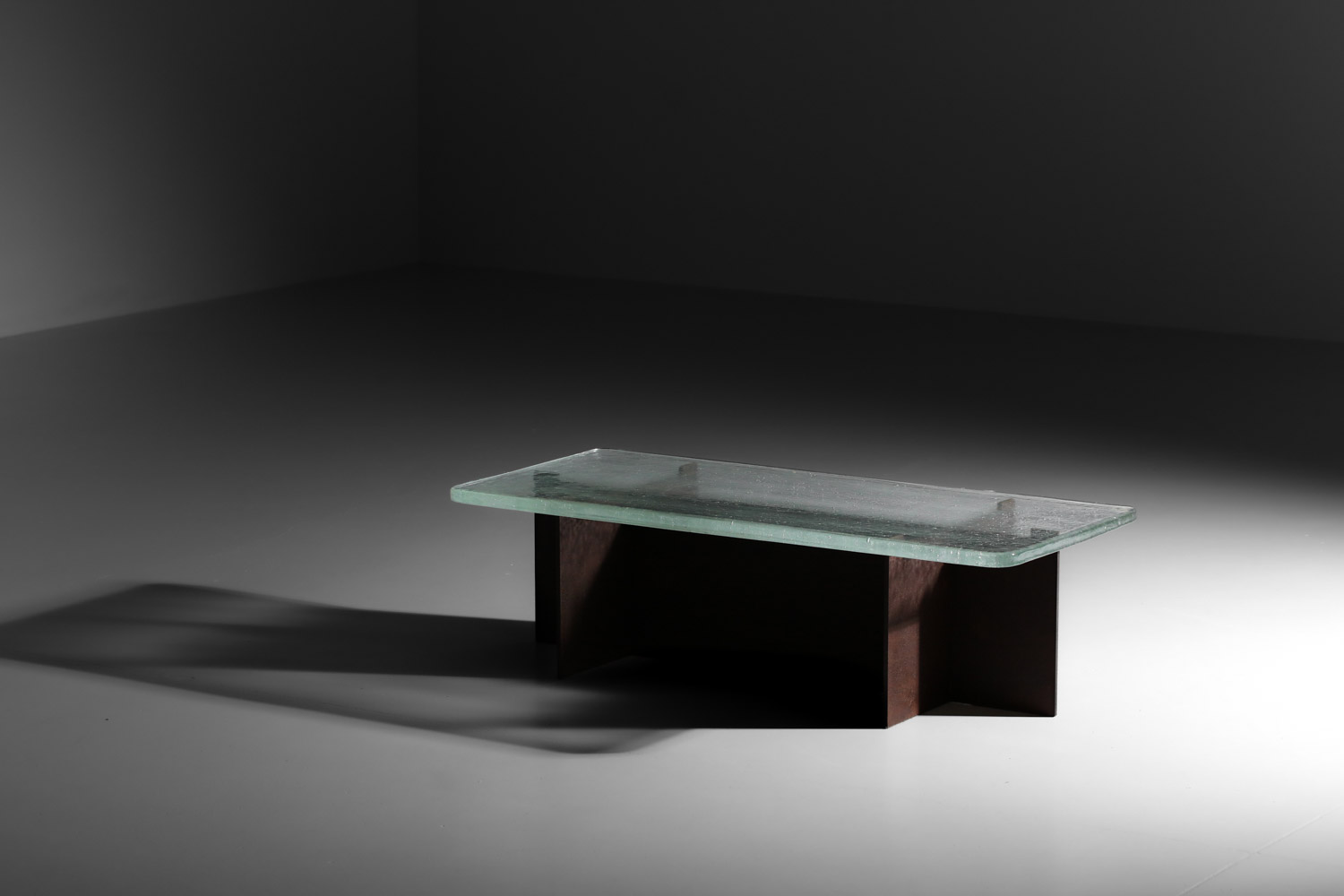 table basse danke studio dalle de verre transparente et acier - DK023/2