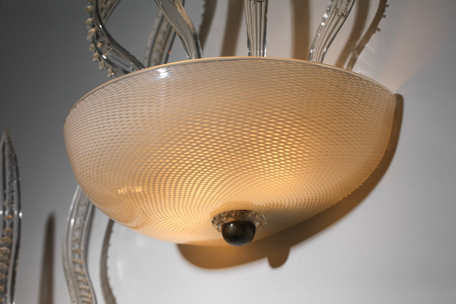 paire d'appliques italiennes des années 60 en verre de Murano attr à Venini Reticello - J143