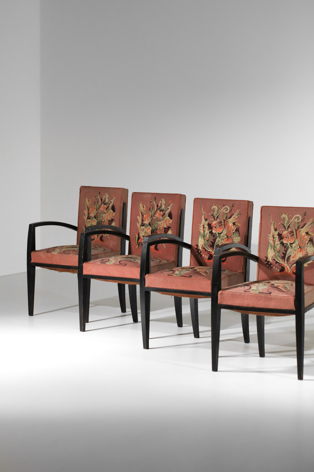 4 fauteuils et 2 chaises art déco tapisserie d'Aubusson maison Dominique André Domin et Marcel Genevrière - I289