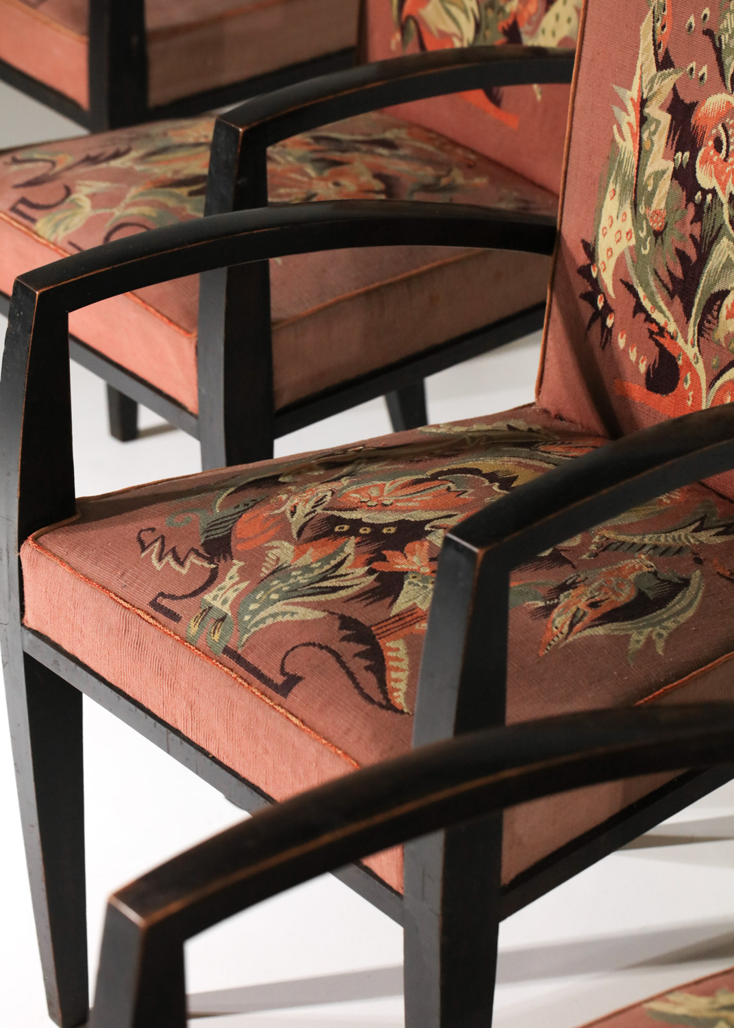 4 fauteuils et 2 chaises art déco tapisserie d'Aubusson maison Dominique André Domin et Marcel Genevrière - I289