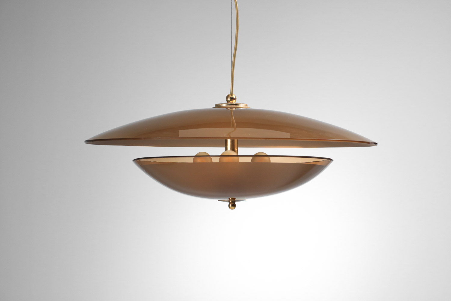 grand lustre italien soucoupe en verre fumé des années 70 - J138