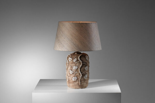 grand pied de lampe en céramique années 40 non identifiée à décor floral - I567