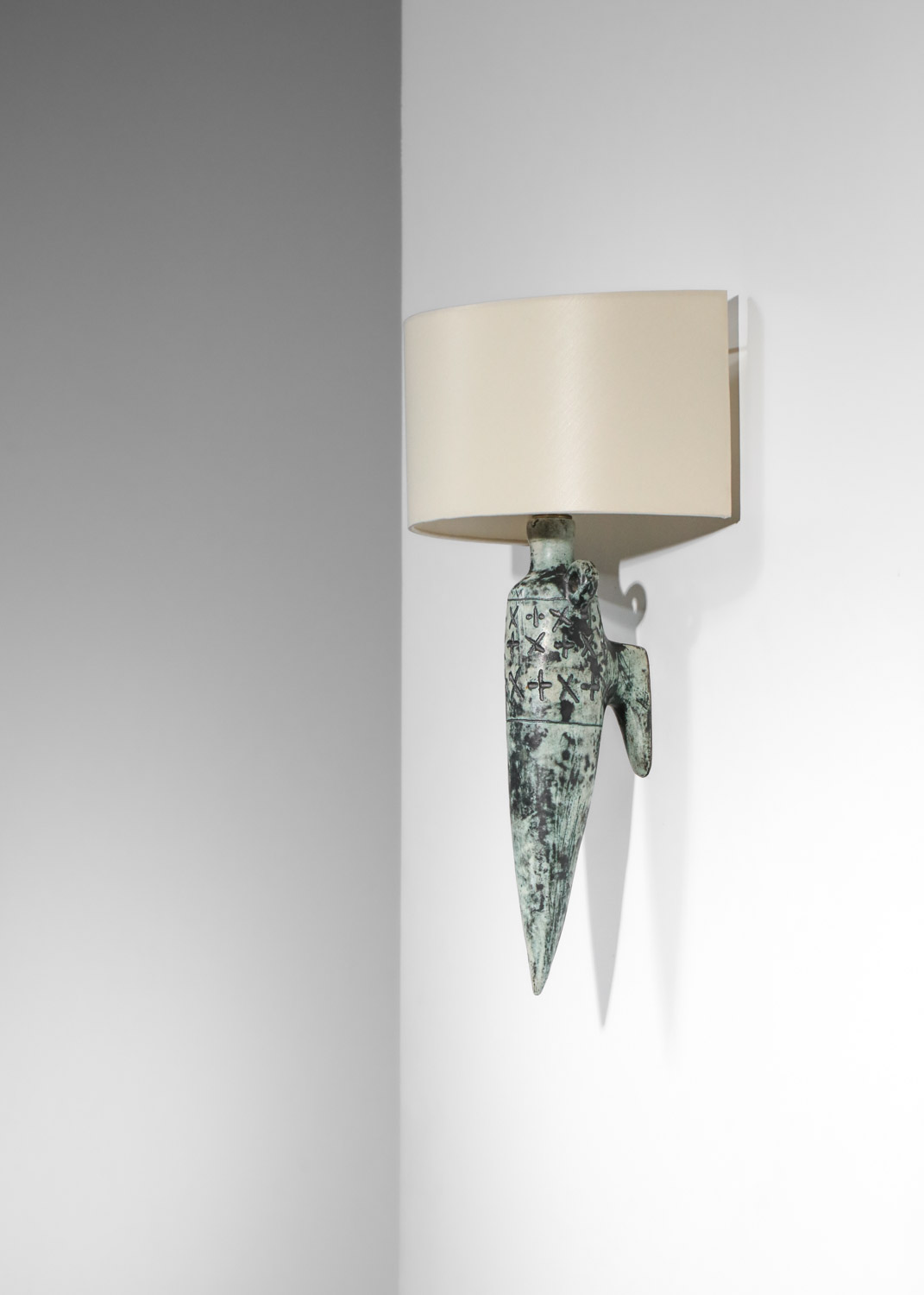 Jacques Blin ceramic wall lamp from the 60s with green cross decor - H656 - Image 8