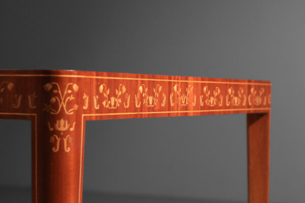 table à manger bureau suédoise Carl Cederholm marqueterie à décor floral - J206