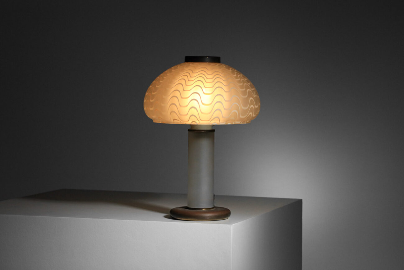 lampe de table champignon italienne en verre années 80 laiton - I284