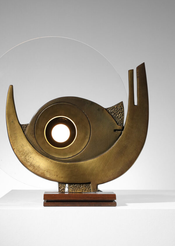 lampe de table sculpture de Giuseppe Calonaci en bronze et plexiglass I421