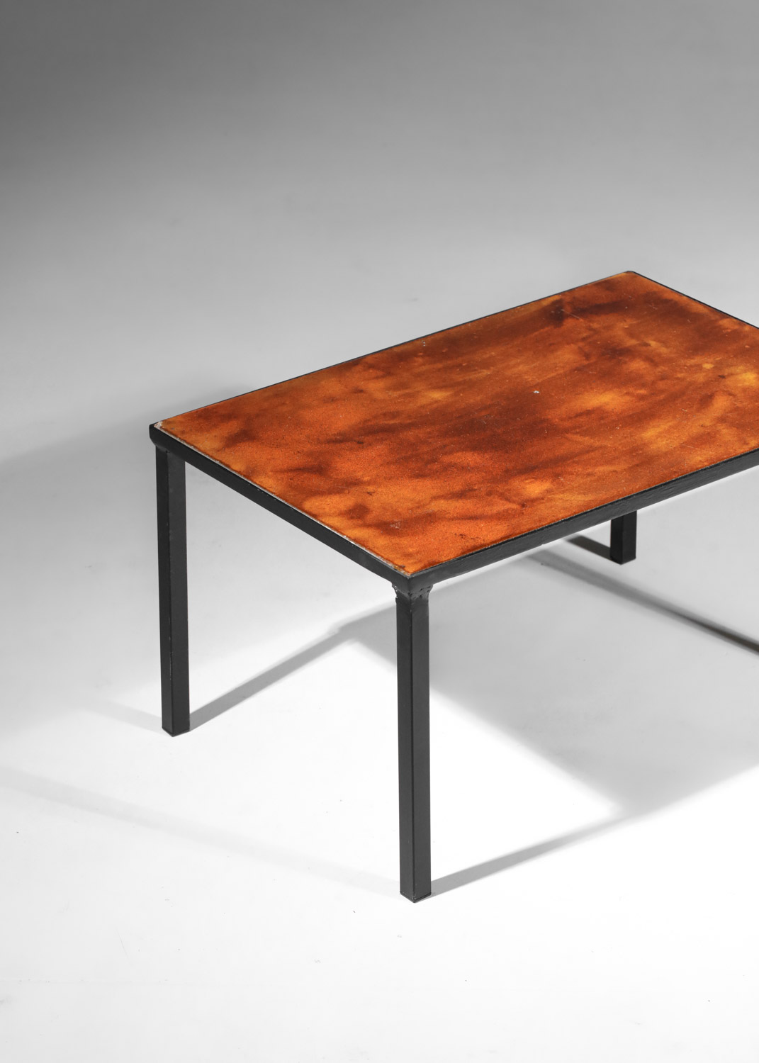 table basse bout de canapé et lave émaillée marron dorée années 60 - I274