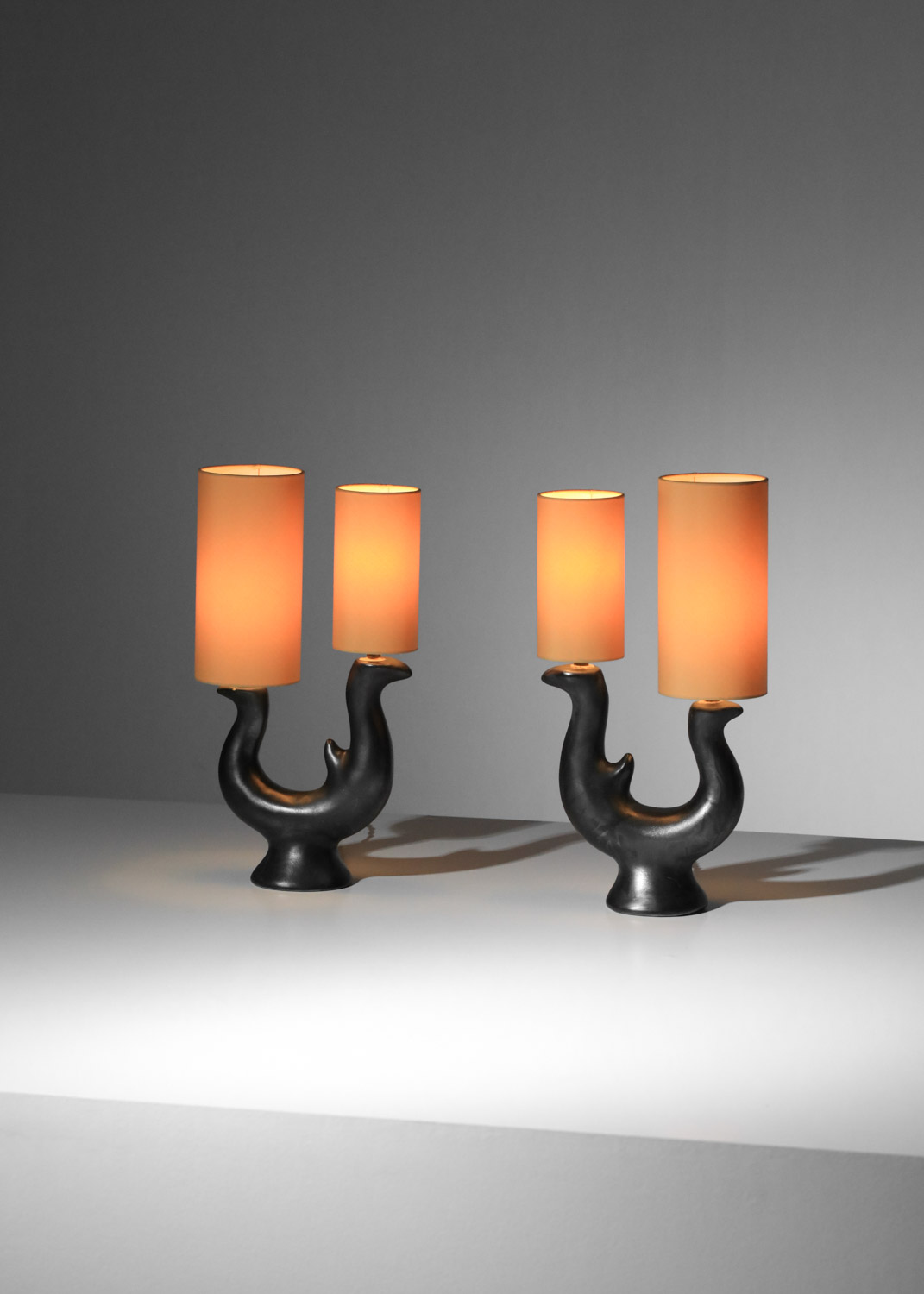 paire de lampes zoomorphes en céramique dans le goût de George Jouve H126