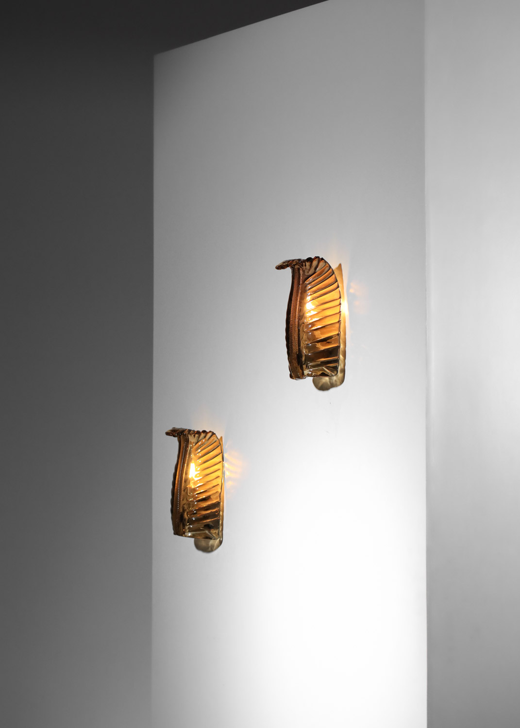 appliques italiennes en verre de murano ambré des années 50 venini J146