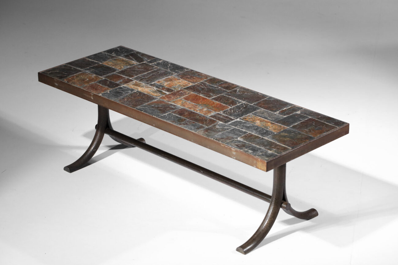 table basse structure acier et plateau en pierre années 60 I561