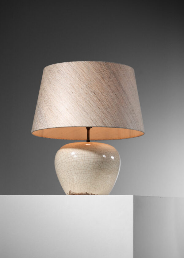 pied de lampe en céramique keramos Sevres émail craquelé blanc années 50 - I640