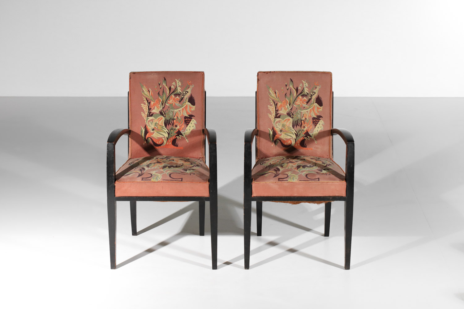 4 fauteuils et 2 chaises art déco tapisserie d'Aubusson maison Dominique André Domin et Marcel Genevrière - I289