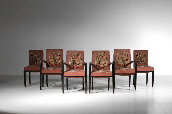 4 fauteuils et 2 chaises art déco tapisserie d'Aubusson maison Dominique André Domin et Marcel Genevrière - I289