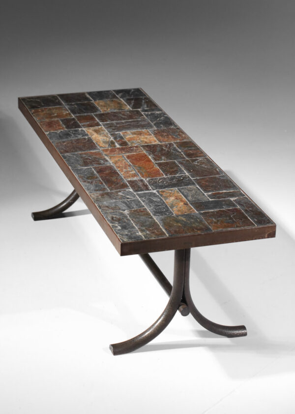 table basse structure acier et plateau en pierre années 60 I561