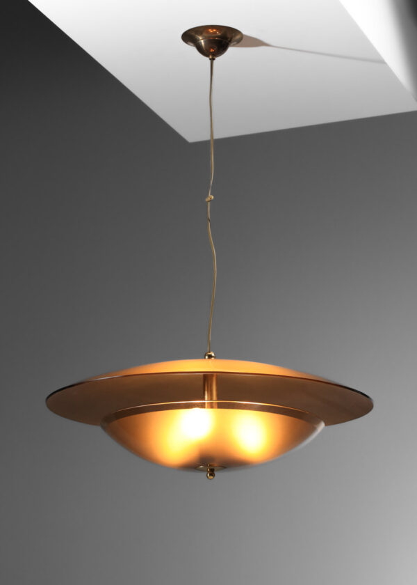 grand lustre italien soucoupe en verre fumé des années 70 - J138