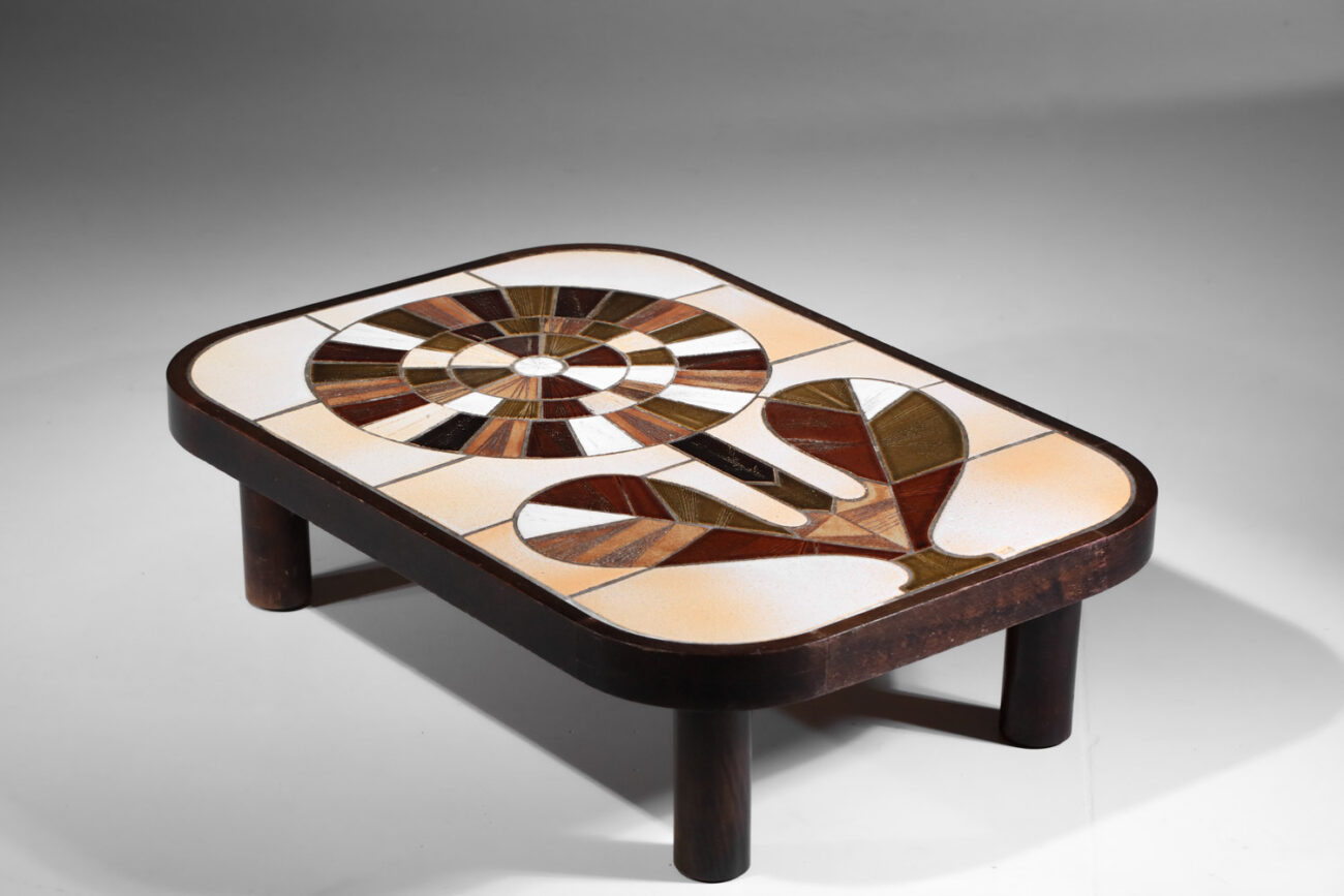 table basse en céramique roger capron fleur vallauris années 60 - G391
