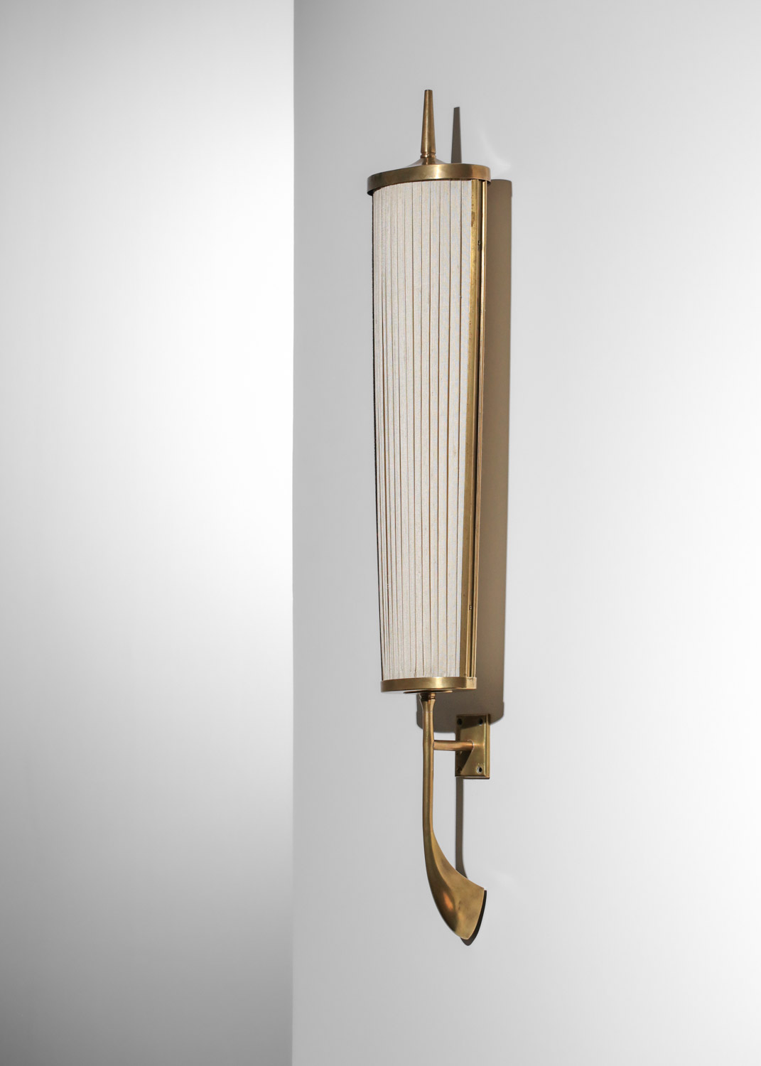 grande applique italienne des années 50 en laiton et abat-jour en soie - H558