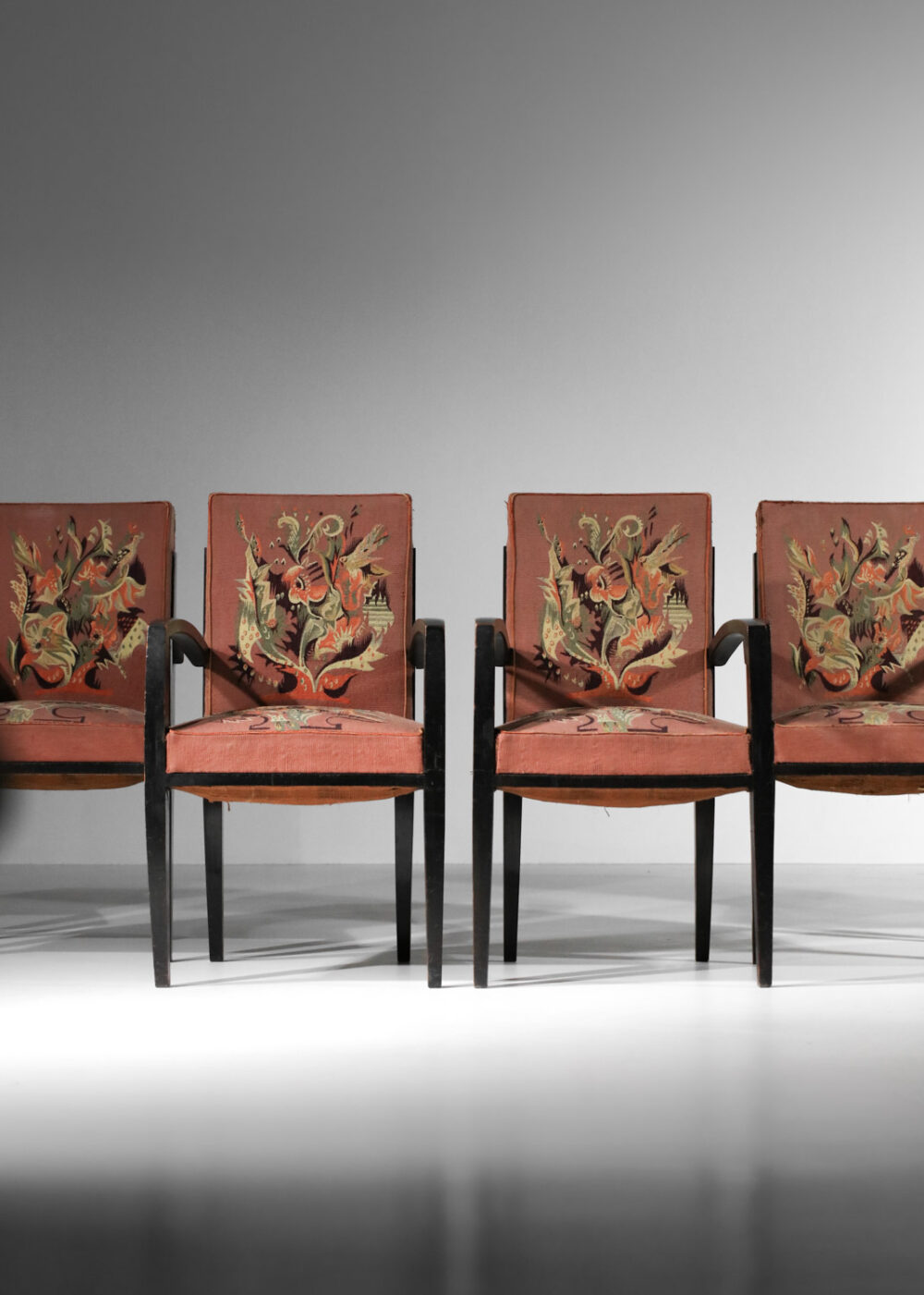 4 fauteuils et 2 chaises art déco tapisserie d'Aubusson maison Dominique André Domin et Marcel Genevrière - I289