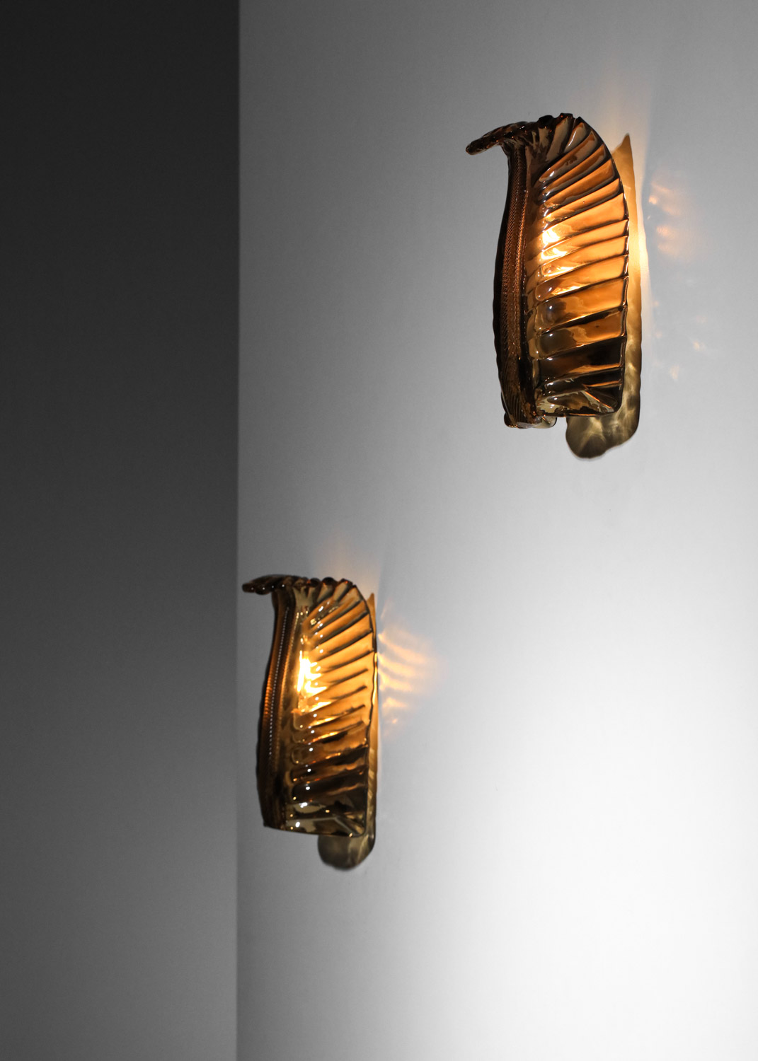 appliques italiennes en verre de murano ambré des années 50 venini J146