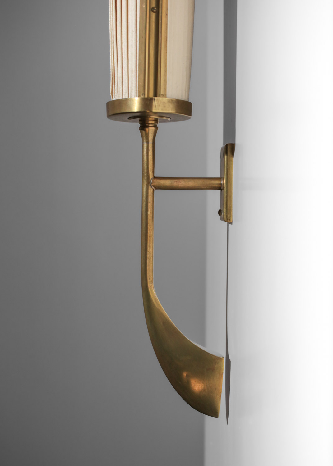 grande applique italienne des années 50 en laiton et abat-jour en soie - H558
