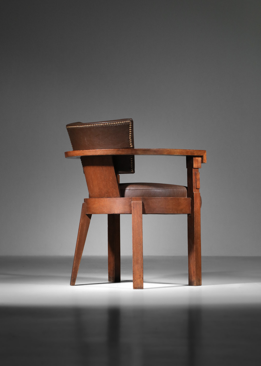 Fauteuil de bureau charles dudouyt en chêne massif art déco années 30