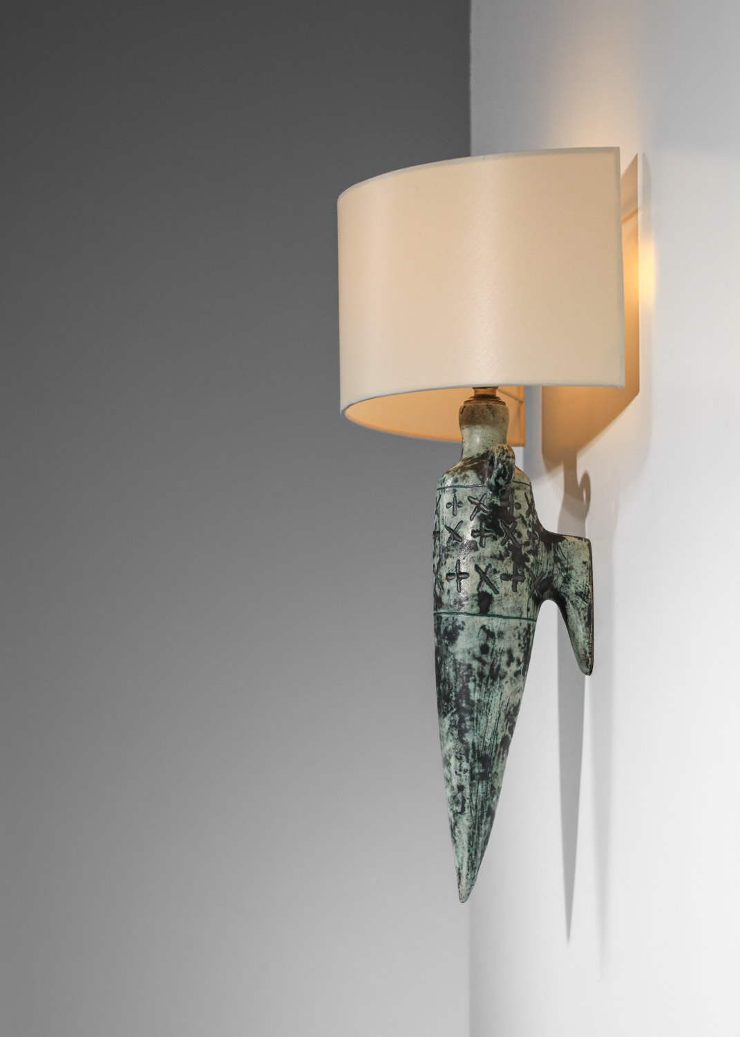 Jacques Blin ceramic wall lamp from the 60s with green cross decor - H656 - Image 6
