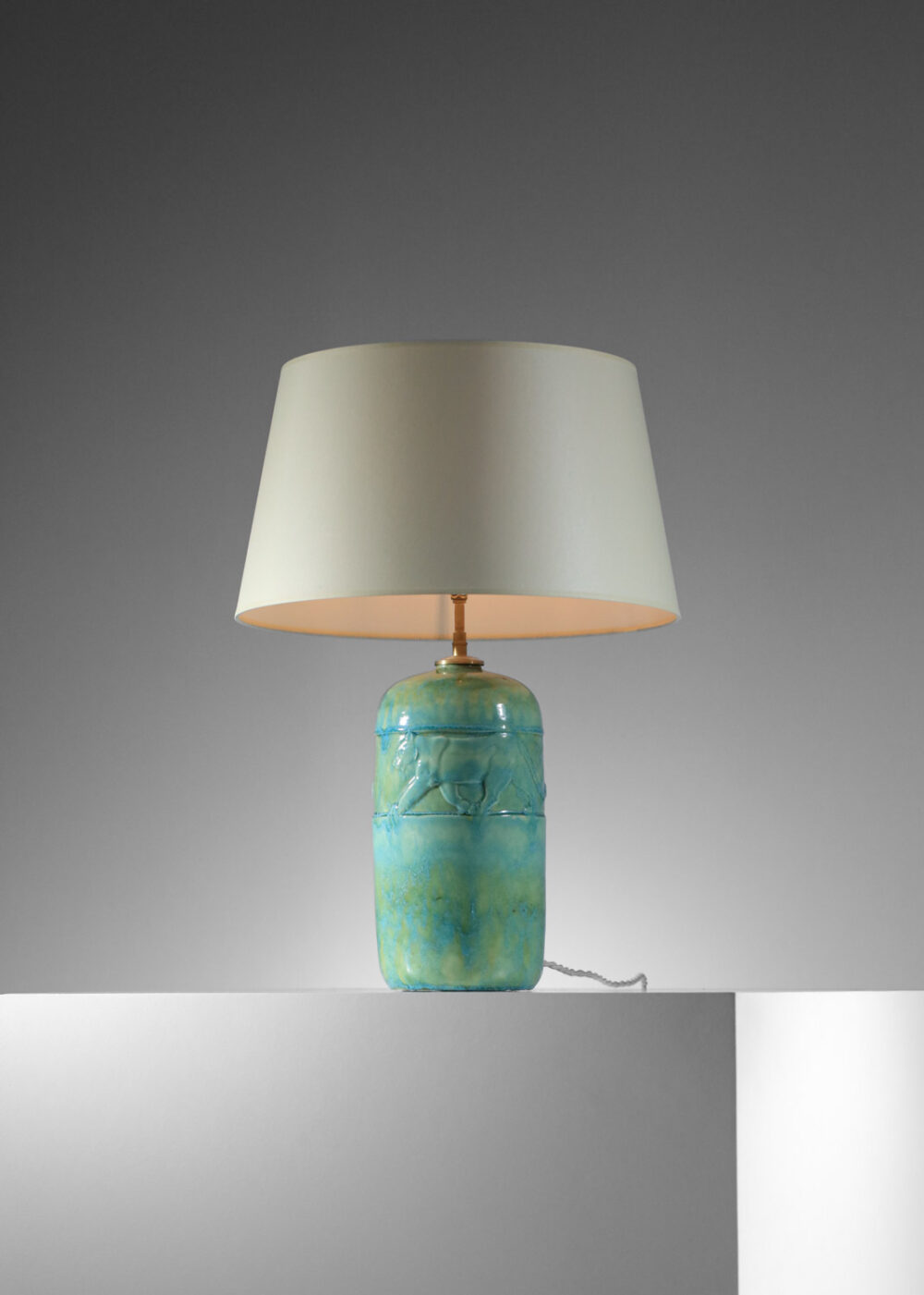 pied de lampe en céramique Art déco à décors de panthère émail vert René Meynial I500