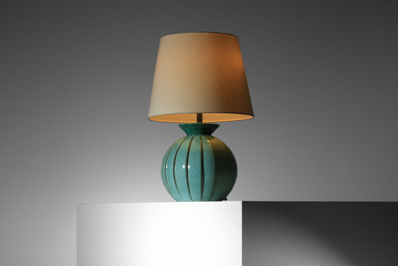 piètement de lampe en céramique Art déco émaillé bleu ciel André Fau Manufacture de Boulogne - H749