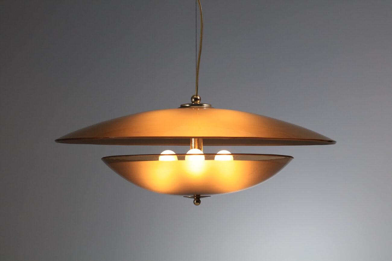 grand lustre italien soucoupe en verre fumé des années 70 - J138