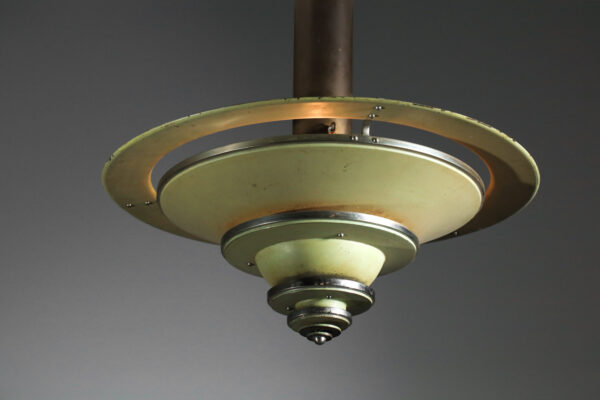 lustre suspension George Halais moderniste des années 40 en métal laqué vert - H348